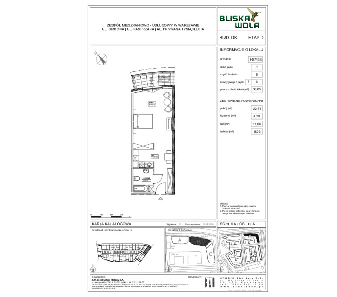 Apartament 38m2, Piętro 6 - Bliska Wola Tower