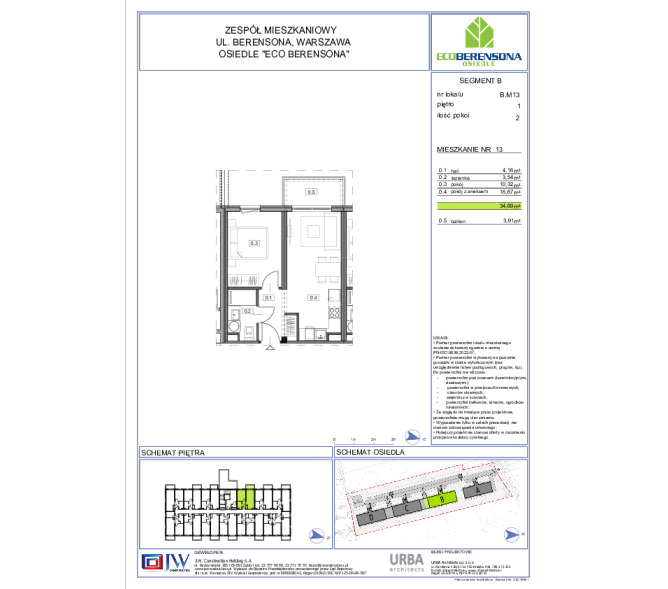 Mieszkanie 34m2, Piętro 1 - Eco Berensona 2