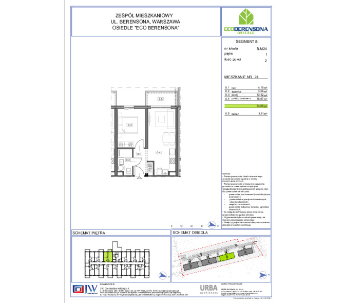 Mieszkanie 34m2, Piętro 1 - Eco Berensona 2