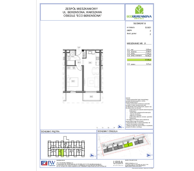 Mieszkanie 37m2, Piętro 2 - Eco Berensona 2